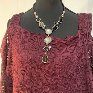 2X WhimsiGoth Maxi Dress in Red Wine! Bell Sleeves, Cold Shoulder.Lacey Romantic